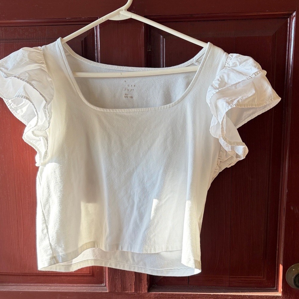 Elegant White Ruffle Sleeve Top